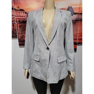 LOFT Plaid Modern Size 12P Women's Gray Blazer Jacket #W6